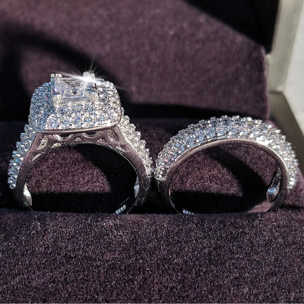 NEW SET 925 STERLING SILVER DIAMOND RING, CUTE RING, SHINY RING. - Picture 4 of 6